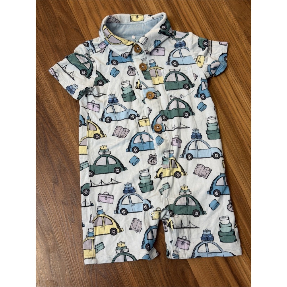 Posh Peanut Baby Boys 6-9 Months Automobiles S/s Romper Outfit Shorts - Picture 1 of 5